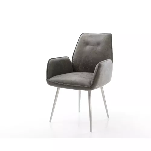 DELIFE Chaise-de-salle-à-manger Zoa-Flex microvelours gris antique 4 pieds coniques acier inoxydable brossé ressorts ensachés, Chaises de salle à...