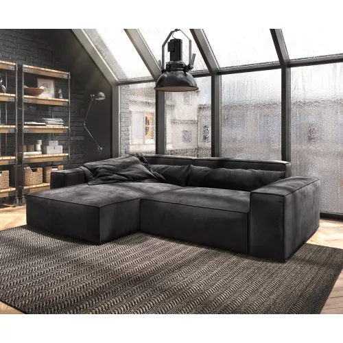 DELIFE Canapé d'angle Sirpio XL 270x170 cm Microfibre Noir Recamiere variable, Canapés d'angle