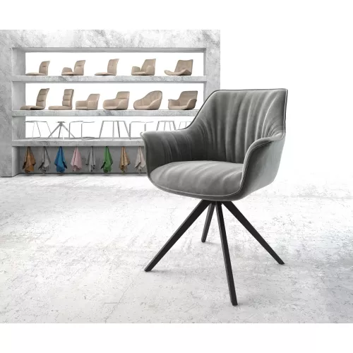 DELIFE Chaise-de-salle-à-manger Keila-Flex avec accoudoirs velours gris pied croisé angulaire noir, Chaises de salle à manger
