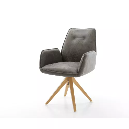 DELIFE Chaise-de-salle-à-manger Zoa-Flex microvelours gris antique pied en bois angulaire naturel ressorts ensachés, Chaises de salle à manger