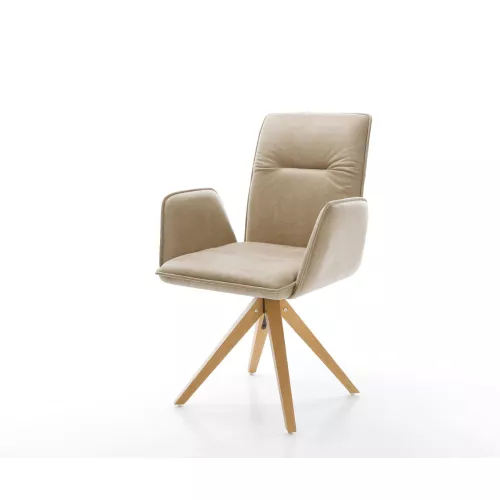 DELIFE Chaise-de-salle-à-manger Vinja-Flex microvelours beige vintage pied en bois angulaire naturel, Chaises de salle à manger