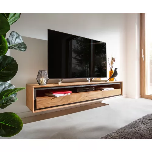 DELIFE Buffet bas Stonegrace 175 cm acacia nature 1 compartiment 3 tiroirs  placage en pierre flottant, Meubles-TV