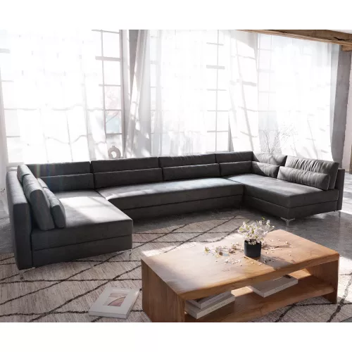 DELIFE Canapé-panoramique Elio XL 400x185 cm similicuir vintage anthracite, Canapés panoramiques