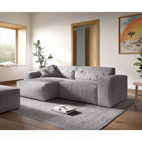 DELIFE Canapé d'angle Sirpio XL 270x170 cm Velours côtelé Gris argenté Recamiere variable avec Tabouret, Canapés d'angle