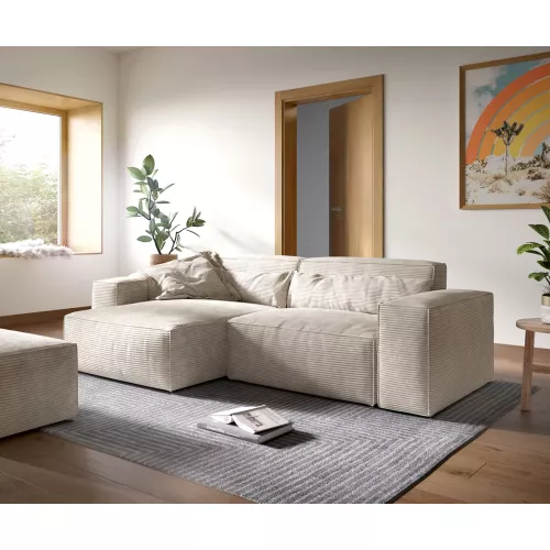 DELIFE Canapé d'angle Sirpio XL 270x170 cm Velours côtelé Beige Recamiere variable avec Tabouret, Canapés d'angle