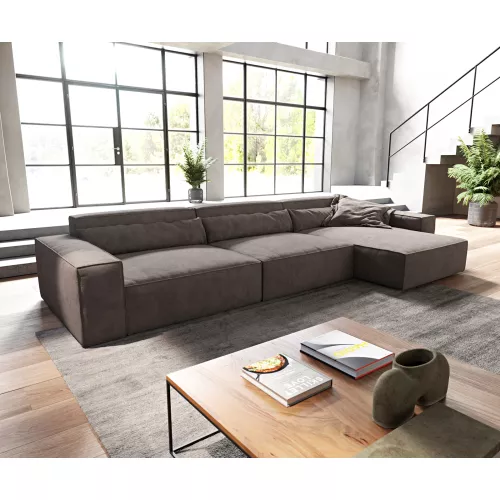 DELIFE Canapé d'angle Sirpio XL 370x170 cm Microfibre Marron Kaki Recamiere variable, Canapés d'angle