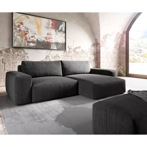 DELIFE Canapé d'angle Lanzo XL 270x180 cm microfibre noir Recamière variable avec Tabouret, Canapés d'angle