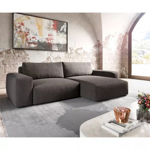 DELIFE Canapé d'angle Lanzo XL 270x180 cm microfibre marron kaki Recamière variable, Canapés d'angle