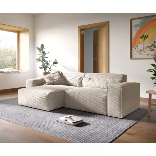 DELIFE Canapé d'angle Sirpio XL 270x170 cm Velours côtelé Beige Recamiere variable, Canapés d'angle
