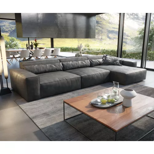 DELIFE Canapé d'angle Sirpio XL 370x170 cm Cuir synthétique Vintage Anthracite, Canapés d'angle
