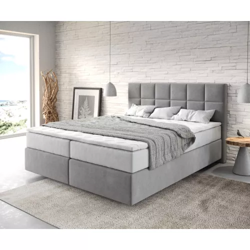 DELIFE Lit-à-sommier-tapissier Dream-Fine 160x200 cm Microfibre Gris avec matelas TFK et surmatelas viscoélastique, Lits à sommier tapissier