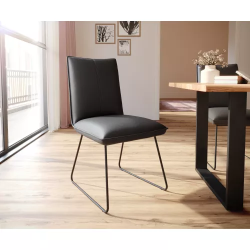 DELIFE Chaise-de-salle-à-manger Lelio-Flex cuir de vache noir pied trapèze noir ressorts ensachés, Chaises de salle à manger