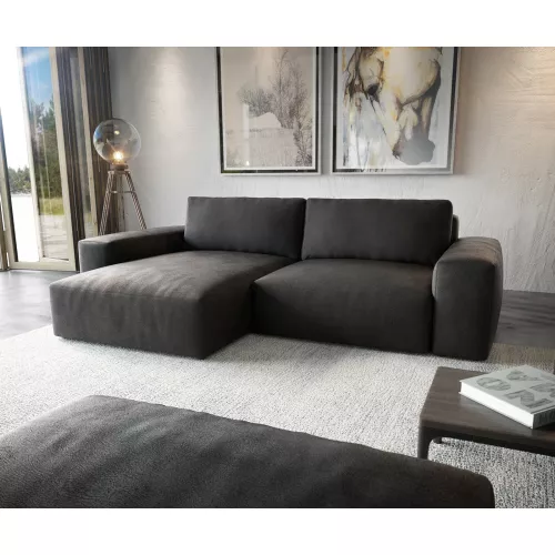 DELIFE Canapé d'angle Lanzo XL 270x180 cm Imitation cuir Vintage Anthracite Recamière variable avec Tabouret, Canapés d'angle