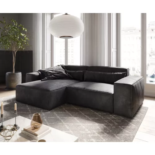 DELIFE Canapé d'angle Sirpio L 260x160 cm Cuir synthétique Vintage Anthracite Recamiere variable, Canapés d'angle