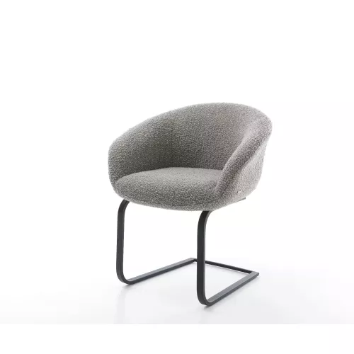 DELIFE Cantilever Vinka-Flex avec accoudoirs bouclé gris argenté pied cantilever plat noir ressorts ensachés, Chaises de salle à manger