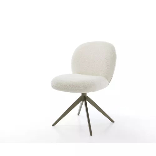 DELIFE Chaise-pivotante Nube-Flex bouclé blanc pied croisé large aspect titane pivotement sur 360° ressorts ensachés, Chaises de salle à manger