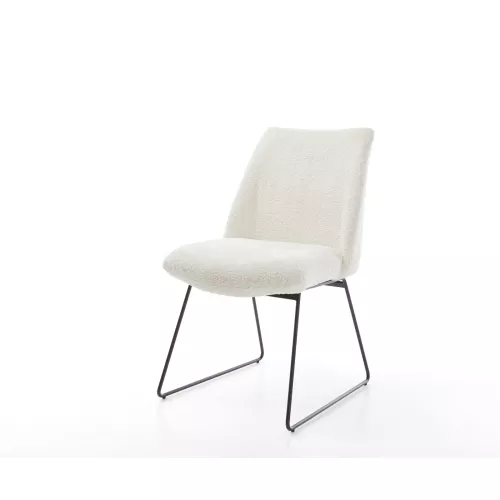 DELIFE Chaise-de-salle-à-manger Elso-Flex bouclé blanc pied trapèze noir ressorts ensachés, Chaises de salle à manger