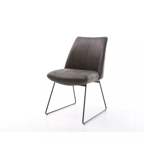 DELIFE Chaise-de-salle-à-manger Elso-Flex microvelours anthracite vintage pied trapèze noir ressorts ensachés, Chaises de salle à manger