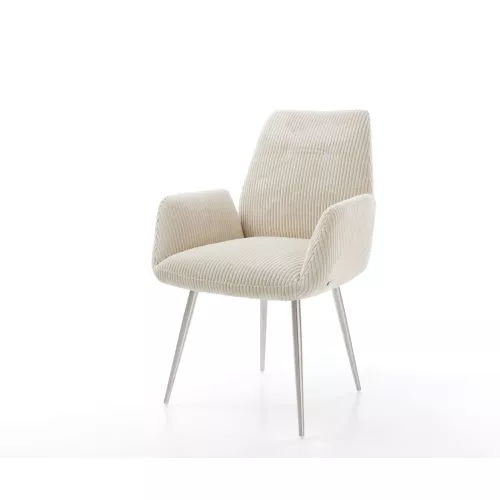 DELIFE Chaise-de-salle-à-manger Zoa-Flex côtelé beige vintage 4 pieds coniques acier inoxydable brossé ressorts ensachés, Chaises de salle à manger