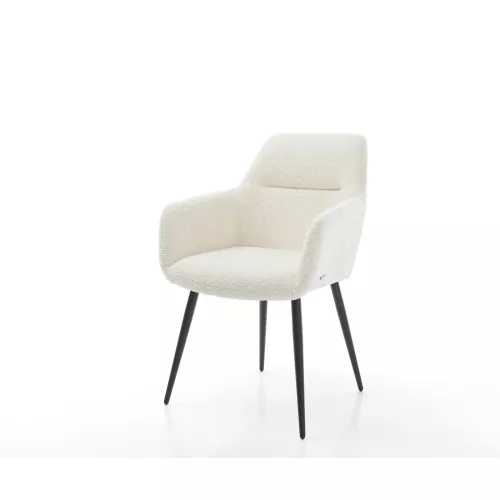 DELIFE Chaise-de-salle-à-manger Pejo-Flex bouclé blanc 4 pieds coniques noir ressorts ensachés, Chaises de salle à manger