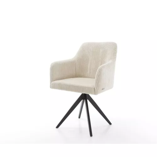 DELIFE Chaise-de-salle-à-manger Greg-Flex côtelé beige vintage pied croisé angulaire noir ressorts ensachés, Chaises de salle à manger