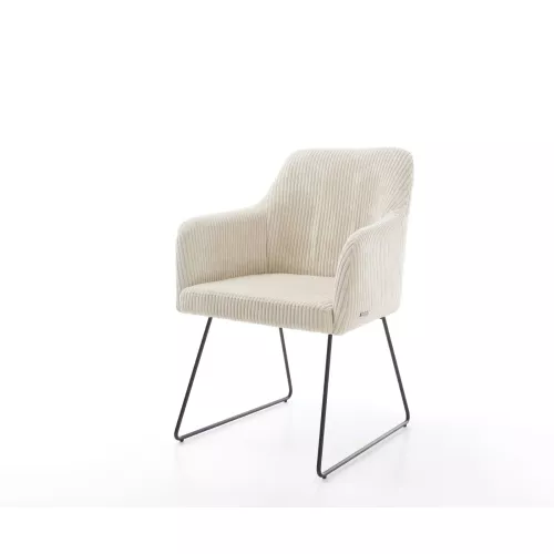 DELIFE Chaise-de-salle-à-manger Greg-Flex côtelé beige vintage pied trapèze noir ressorts ensachés, Chaises de salle à manger