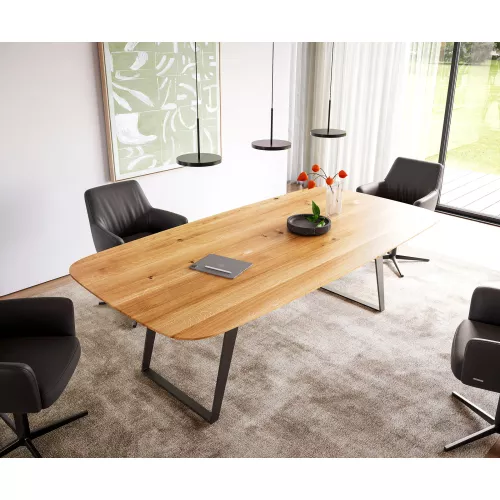 DELIFE Table à manger Edge Boot 240x120x2,5-3 chêne naturee métal incliné noir bord suisse, Tables de salle à manger