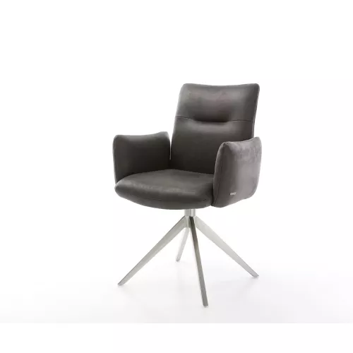 DELIFE Chaise-pivotante Jova-Flex microvelours anthracite vintage pied croisé large acier inoxydable brossé pivotement sur 360° fonction bascule...