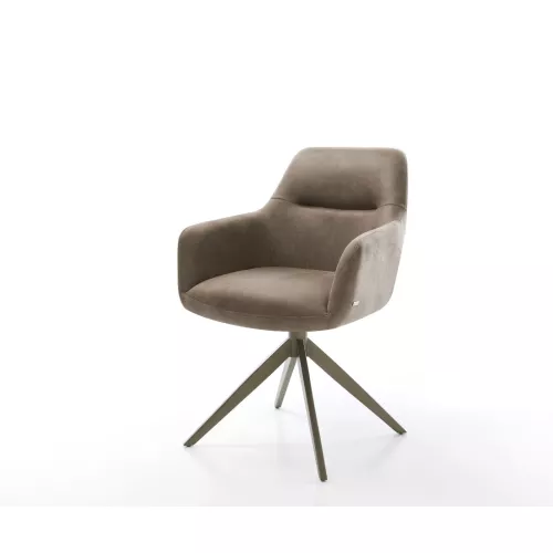 DELIFE Chaise-pivotante Pejo-Flex microvelours taupe vintage pied croisé large aspect titane pivotement sur 360° ressorts ensachés, Chaises de...