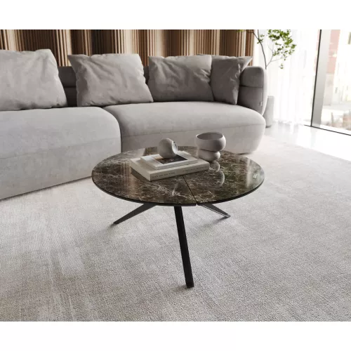 DELIFE Table-basse Delron 70x70 cm Céramique Emperador Extra Lucidato Marron foncé Pied croisé plat Métal Noir, Tables basses