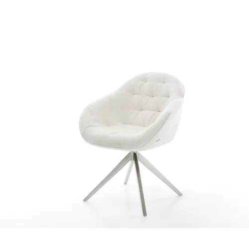 DELIFE Chaise-pivotante Gaio-Flex bouclé doux beige pied croisé large acier inoxydable pivotement sur 360° fonction bascule, Chaises de salle à manger