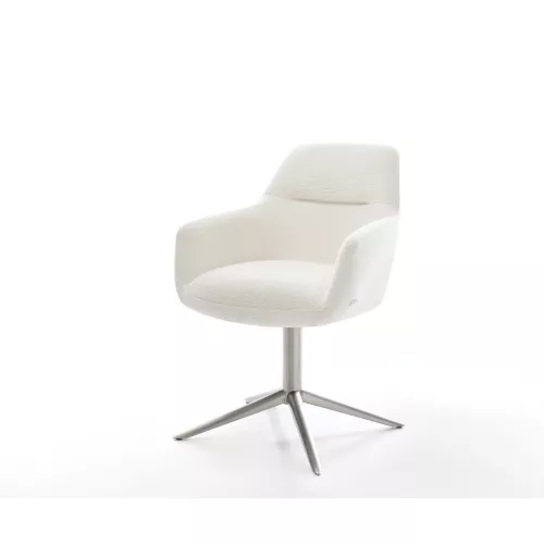DELIFE Chaise-pivotante Pejo-Flex bouclé doux beige pied de chaise 4 branches acier inoxydable pivotement sur 360° fonction bascule resorts...