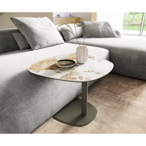 DELIFE table d’appoint Edge Boot 60x60 cm céramique Minas Melange Eleny Metall finition effet titane, Tables d'appoint