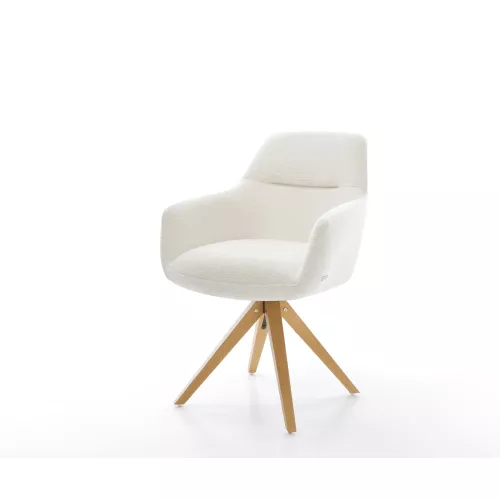 DELIFE Chaise-pivotante Pejo-Flex bouclé doux beige pied en bois angulaire naturel pivotement sur 180° resorts ensachés, Chaises de salle à manger