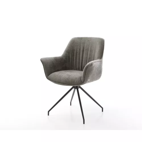 DELIFE Chaise-de-salle-à-manger Keila-Flex avec accoudoirs bouclé doux couleur boue pied croisé conique noir, Chaises de salle à manger