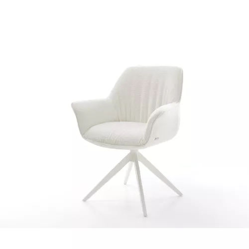 DELIFE Chaise-pivotante Keila-Flex avec accoudoirs bouclé doux beige pied croisé large blanc pivotement sur 360° fonction bascule, Chaises de salle...