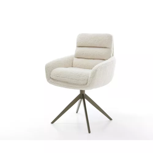 DELIFE Chaise-pivotante Abelia-Flex avec accoudoirs tissu teddy beige pied croisé large aspect titane pivotement sur 360° fonction bascule, Chaises...
