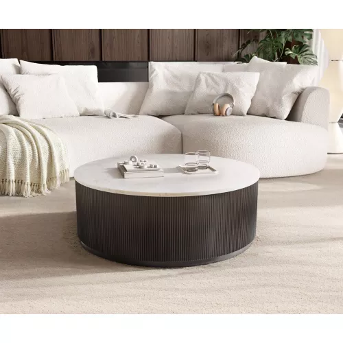 DELIFE Table-basse Fiorano 90x90 cm Marbre blanc Métal noir antique, Tables basses