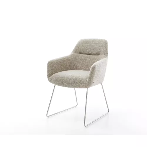 DELIFE Chaise-de-salle-à-manger Pejo-Flex tissu tissé doux beige pied trapèze acier inoxydable resorts ensachés, Chaises de salle à manger