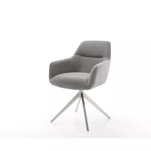 DELIFE Chaise-pivotante Pejo-Flex tissu structuré doux gris pied croisé large acier inoxydable pivotement sur 360° ressorts ensachés, Chaises de...