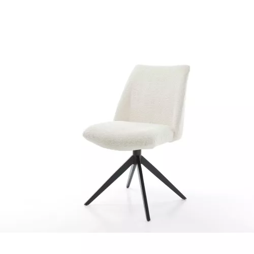 DELIFE Chaise-pivotante Elso-Flex bouclé blanc pied croisé large noir pivotement sur 360° fonction bascule ressorts ensachés, Chaises de salle à...