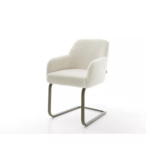 DELIFE Cantilever Greg-Flex tissu teddy beige pied cantilever plat aspect titane resorts ensachés, Chaises de salle à manger