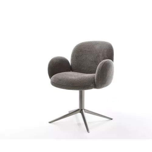 DELIFE Chaise-pivotante Nube-Flex avec accoudoirs bouclé doux couleur boue pied de chaise 4 branches grafiete pivotement sur 360° fonction bascule...