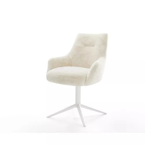 DELIFE Chaise-pivotante Alja-Flex avec accoudoirs peluche crème-blanc pied de chaise 4 branches blanc pivotement sur 360° fonction bascule resorts...