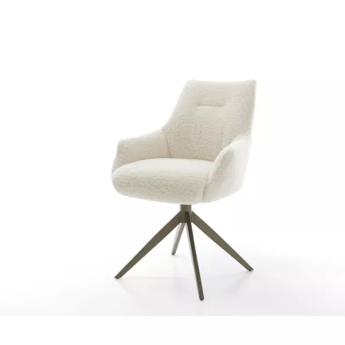 DELIFE Chaise-pivotante Alja-Flex avec accoudoirs tissu teddy beige pied croisé large aspect titane pivotement sur 360° fonction bascule resorts...