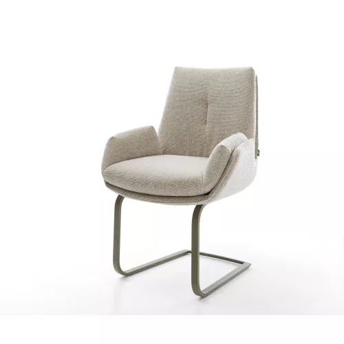 DELIFE Cantilever Clea-Flex tissu tissé doux beige pied cantilever plat aspect titane, Chaises de salle à manger