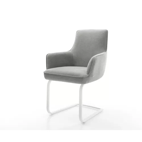 DELIFE Cantilever Heira-Flex avec accoudoirs tissu structuré doux gris pied cantilever plat blanc resorts ensachés, Chaises de salle à manger