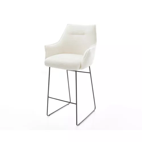 DELIFE Chaise-de-bar Alja-Flex Bouclé doux Beige Pied trapèze noir Noir Ressort ensaché, Chaises de bar