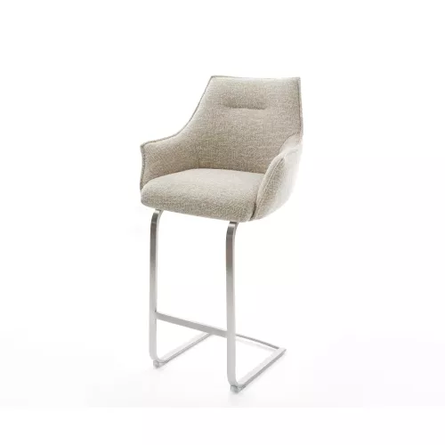 DELIFE Chaise-de-bar Alja-Flex Tissu tissé doux Beige Pied cantilever acier inoxydable Argent Ressort ensaché, Chaises de bar