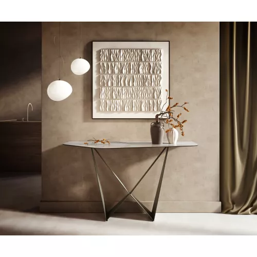 DELIFE Console Edge Polygonal 140x50 cm Céramique Onyx Pearl Spios Métal Effektfinish Titan, Tables